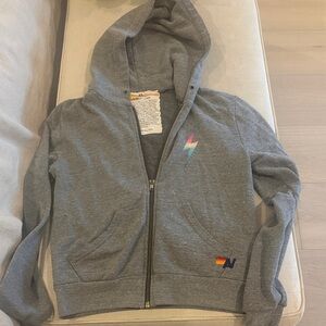 Aviator Nation Gray Hoodie with Colorful Lightning Bolt